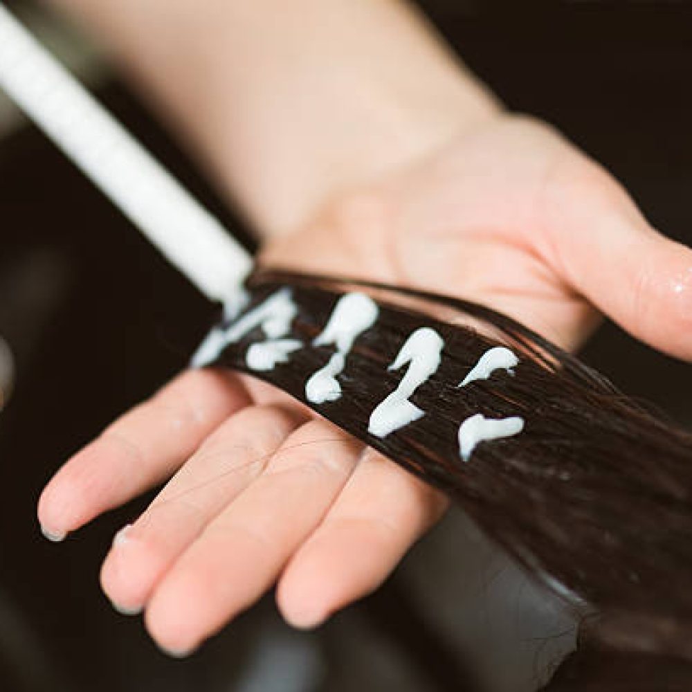 Closeup of hair botox treatment
